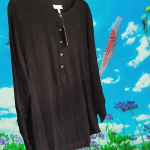 Black Tunic Blouse NWT Style & Co.  Size 2X  Roll Up Sleeves